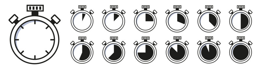 Stopwatch icon. Timers symbol. Countdown circle clock counter timer. Fast time icon. Circle arrow icon.