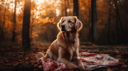 Adorable Golden Retriever Posing for a Close-up Shot in a Breathtaking Outdoor Scenery, Generative AI