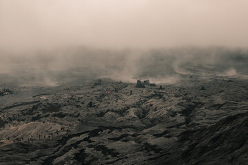 Amazing desert volcanic landscape of Bromo and Batok volcanos, Java, Indonesia