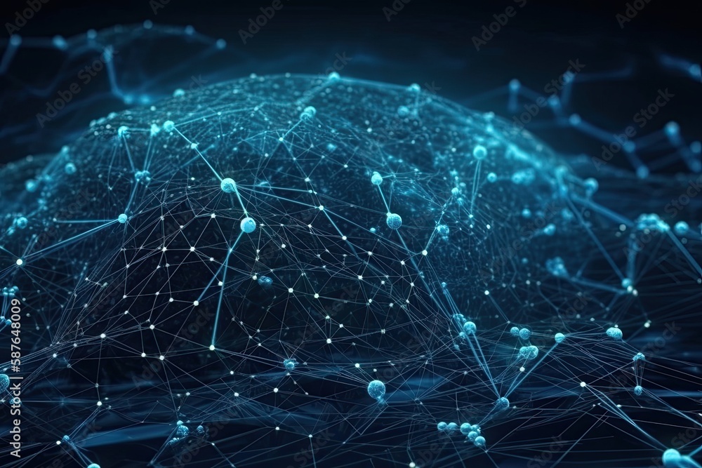 Poster complex network sphere with interconnected lines and nodes. generative ai
