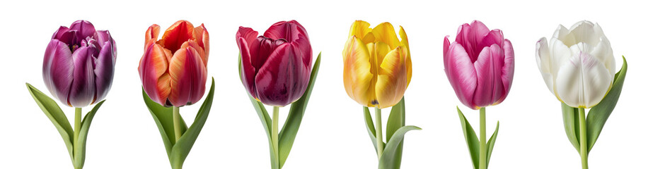 Isolated tulips on transparent background. Generative AI © Nudly