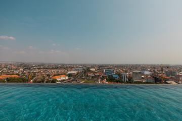 Infinity pool and landscape of Indonesian town Semarang, Java, Indonesia