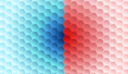 Blue and red hexagons abstract geometric glossy pattern. Vector tech background