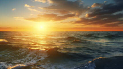 Fototapeta na wymiar Beautiful seascape, Dramatic sunset over the sea, Generative AI