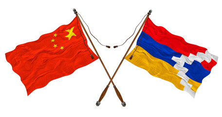 National flag  of Artsakh  and China. Background for designers