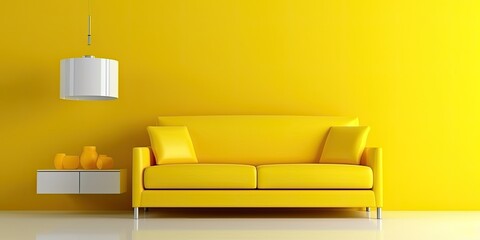 colorful sofa in front of accent wall in modern interior, generative ai