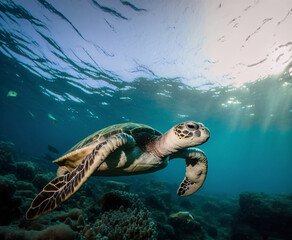 Obraz premium 泳ぐ海亀 | sea ​​turtle swimming Generative AI