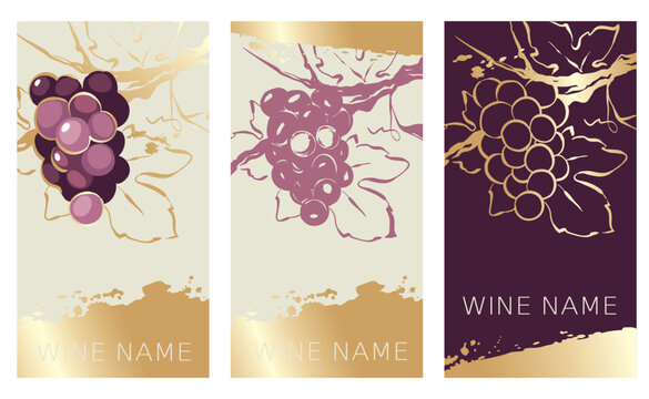 Collection labels for red wine. Vector illustration, set of backgrounds with gold patterns and gold strokes.	