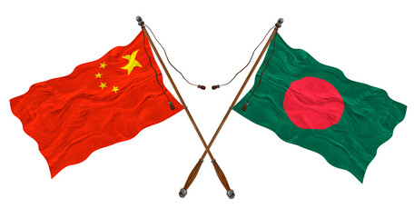 National Flag of Bangladesh and China. Background for designers