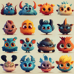 Cute Cartoon Monsters Seamless Pattern