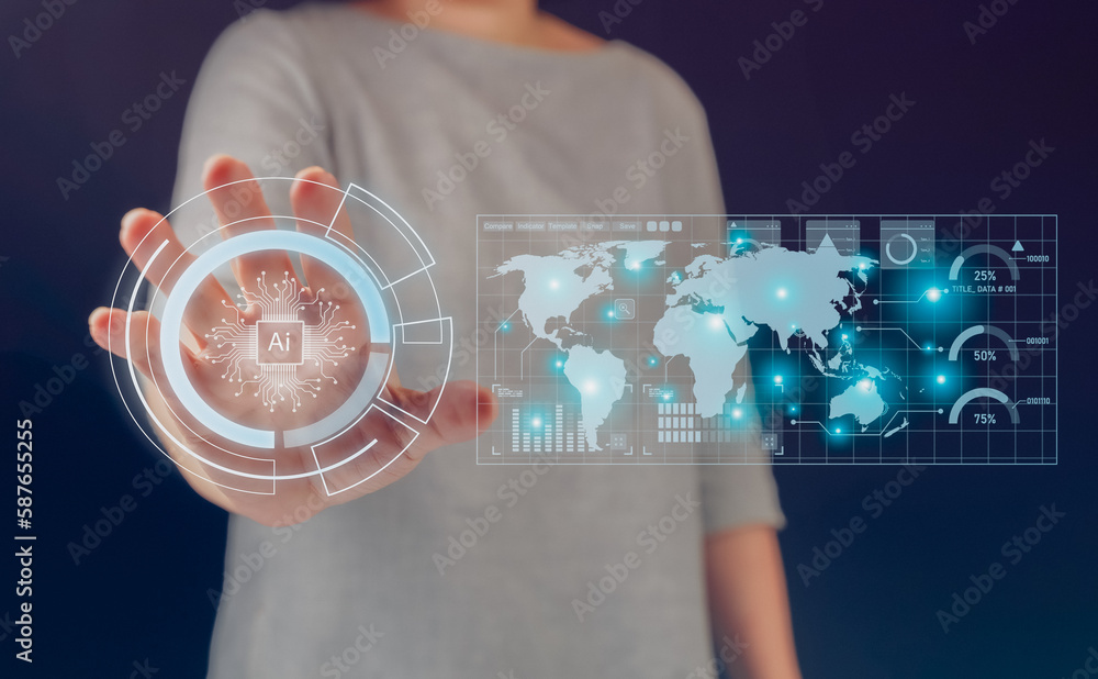 Aufkleber businessman using smart devices for digital technology connection and marketing,, links to artificia