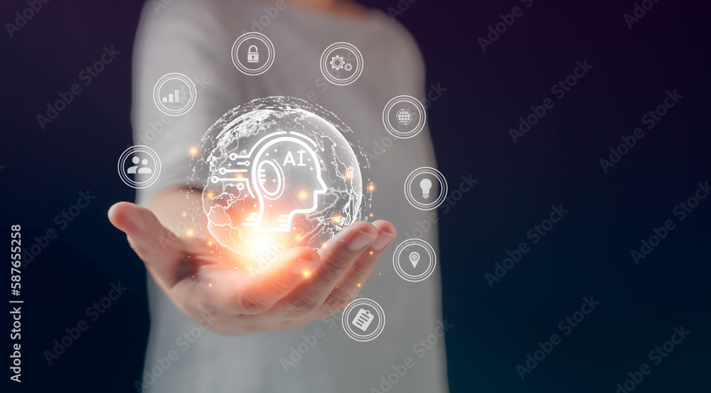 Aufkleber businessman using smart devices for digital technology connection and marketing,, links to artificia