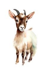 Goat on white background, watercolor illustration. Generative AI.
