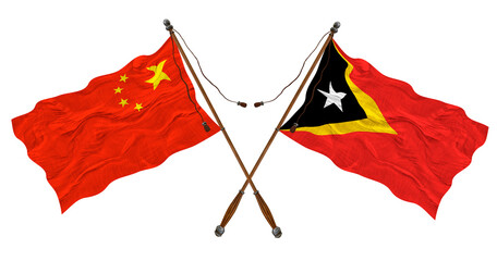 National flag of East Timor and China. Background for designers