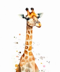 Cartoon watercolor illustration of a cute giraffe on white background. Generative AI.