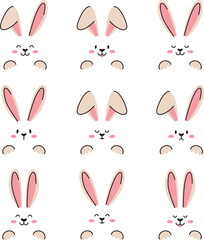 Cute Easter bunnies.  Muzzle, paws, cheeks and ears. Vector illustration for postcards, banners
