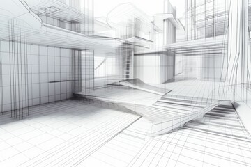 spacious room with elegant stairs and large windows. Generative AI