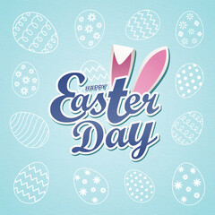 Easter day Poster banner with Happy Easrter Day Typography Logo mnemonic and decorated easter Egg Clipart
