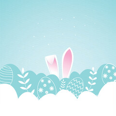 Fototapeta na wymiar Easter day Background Design with Colorful decorated Eggs and Bunny ears