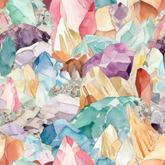 Jumbled Colorful Crystals Watercolor-Style Pattern [Generative AI]