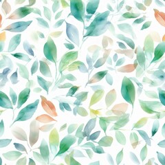 Green Scattered Small Leaves Watercolor-Style Nature Pattern [Generative AI]