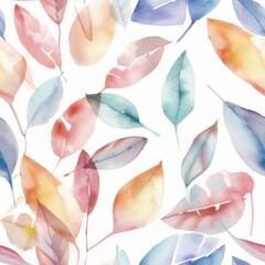 Watercolor-Style Pastel Scattered Leaves Repeating Nature Pattern [Generative AI]
