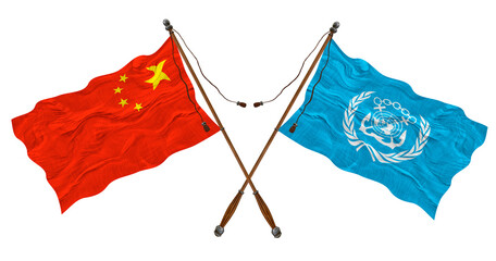 National Flag of International Maritime Organization and China. Background for designers