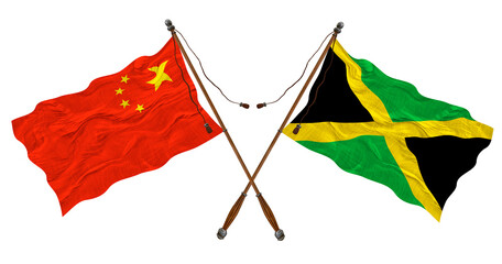 National flag of Jamaica and China. Background for designers