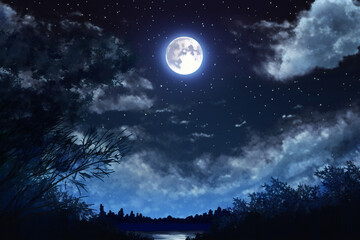 Fototapeta na wymiar Full moon on the night sky generative AI