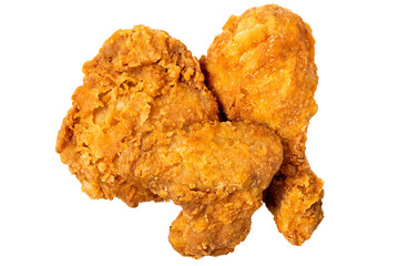 Crispy fried chicken pieces, drumstick, wing and thigh, isolated from above. - 587657267