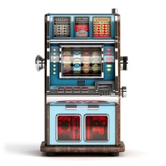 Realistic one arm bandit - jackpot slot machine, casino, white isolated background. ai generated.