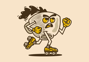 Mascot character illustration of coffee cup playing roller skates