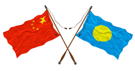 National flag of Palau and China. Background for designers