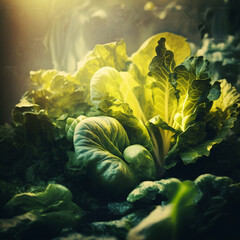 Field vegetable lettuce fresh organic farm. Close up hydroponic vegetable plantation green salad cultivate farm. Green oak lettuce salad in green Farm. Salad farm vegetable green oak lettuce field