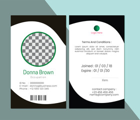 Front and back id card template with picture