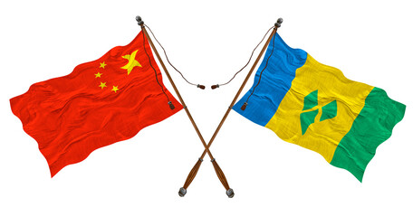 National flag of Saint Vincent and China. Background for designers