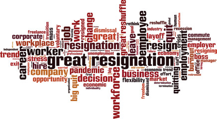 Great resignation word cloud concept. Collage made of words about great resignation. Vector illustration 