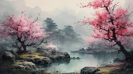 Japanese lanscape watercolor
