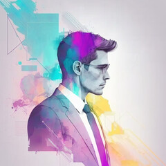 Half-turned side profile close up view portrait of handsome virile masculine attractive confident smart intelligent clever african man looking aside weairng smartsuit isolated on gray background