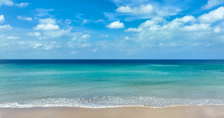Nature landscape view of beautiful tropical beach and sea in sunny day. Beach sea space area