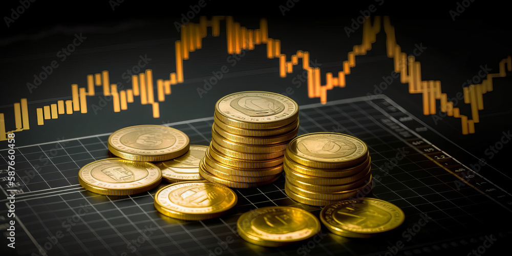 Poster a group of golden swiss franc chf coins are arranged on a graph with numbers and economic developmen