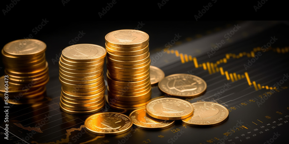 Poster a group of golden swiss franc chf coins are arranged on a graph with numbers and economic developmen