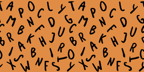 template with the image of keyboard symbols. set of letters. Surface template. yellow orange background. Horizontal image. Banner for insertion into site.