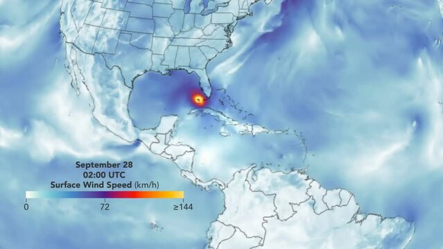Time lapse animation of hurricane approaching to United States with color graphic representation . Elements of this image furnished by NASA