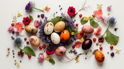 Fototapeta na wymiar easter eggs and flowers Generative AI