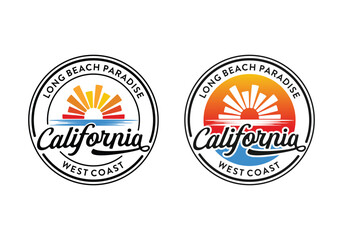 Sunset of california coastal beach logo design - obrazy, fototapety, plakaty