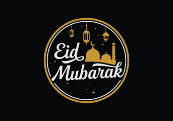 Obraz premium Eid mubarak islamic emblem badge logo design template