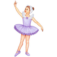 watercolor cute ballerina girl elegant pose