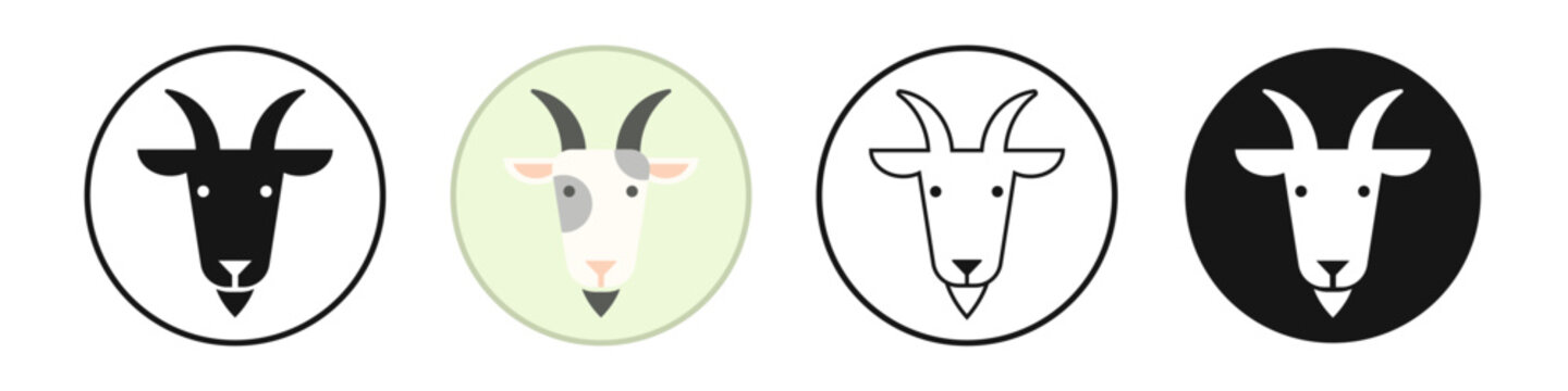 Goat icon set. Goat head silhouette and contour, livestock sign