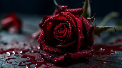 Blood and rose close up Generated AI